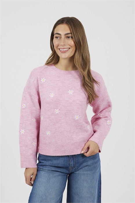 Мягкий свитер с круглым вырезом и вышивкой в виде маргариток артикул 155957513