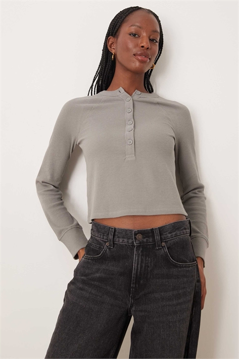 Толстовка с длинными рукавами и рагланным вырезом, из плотной ткани с вафельной текстурой, с воротником-хенли артикул 150507104