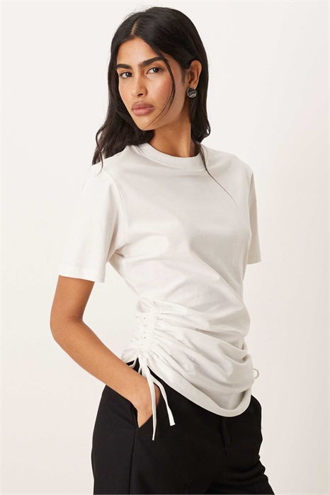 Футболка с короткими рукавами, круглым вырезом и завязками по бокам с рюшами артикул 152011461