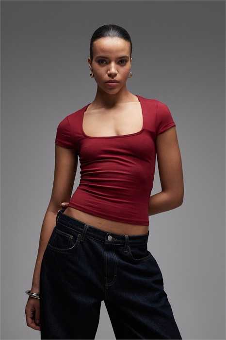 Топ из хлопка с квадратным вырезом и короткими рукавами артикул 151964885