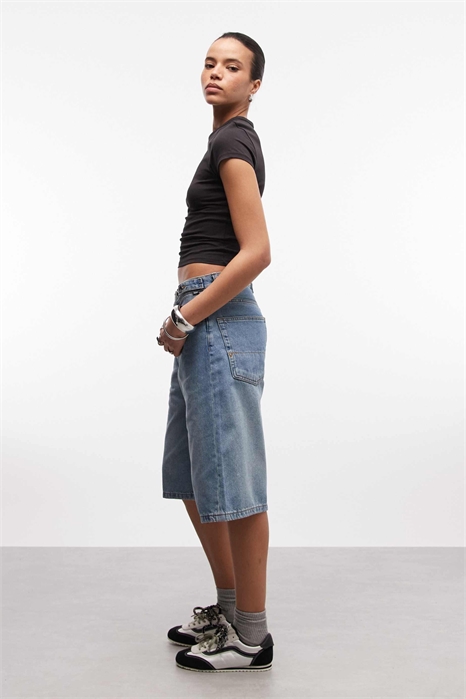 Шорты-багги с затягивающимся поясом, 5-парочка, средне-синие артикул 154753855