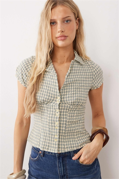 Облегающая блузка с короткими рукавами артикул 154238225