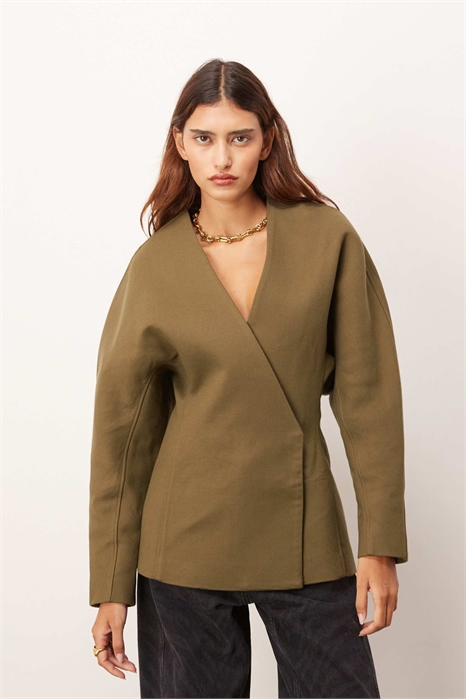 Блейзер из плотной твиловой ткани с зауженной талией и вырезанным силуэтом артикул 147406602