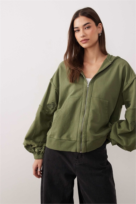 Худи на молнии с вышитым цветочным узором артикул 149623264