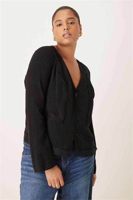 ASOS DESIGN Топ с длинными рукавами и кружевной отделкой для полных артикул 151871605