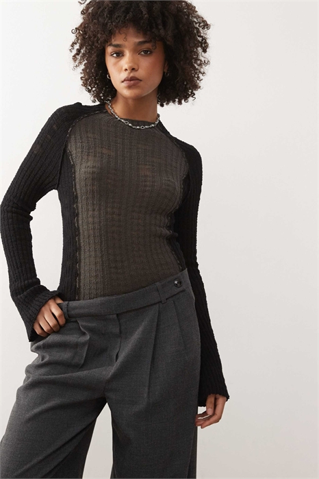 Полупрозрачный трикотажный топ с длинными рукавами артикул 154328706