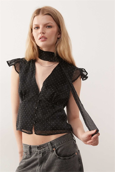 Шифоновый топ с рукавами-крылышками и шарфом артикул 153408033