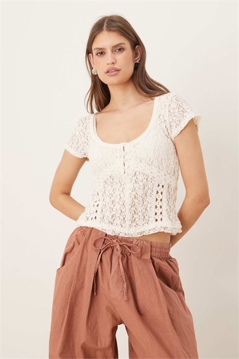 Топ с кружевом и короткими рукавами артикул 154232057