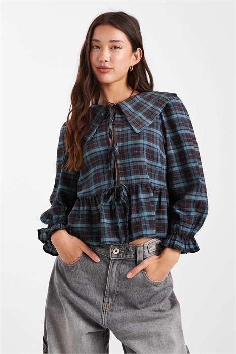 Рубашка в клетку с воротником и галстуком артикул 151092284