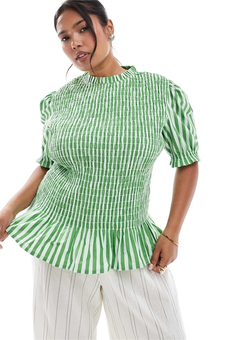 ASOS DESIGN Топ с высоким воротником, сборками и короткими рукавами для полных артикул 146792093