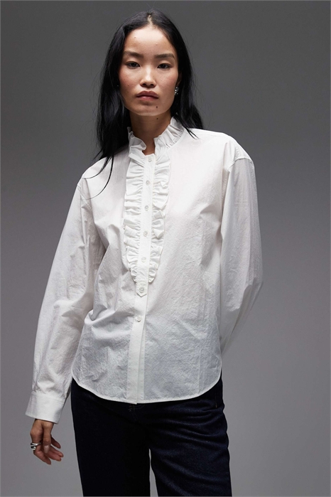 Блузка с длинными рукавами из чистого хлопка с оборками артикул 153020661