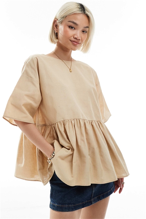 Свободная блузка с пеплумом и короткими рукавами артикул 142892837