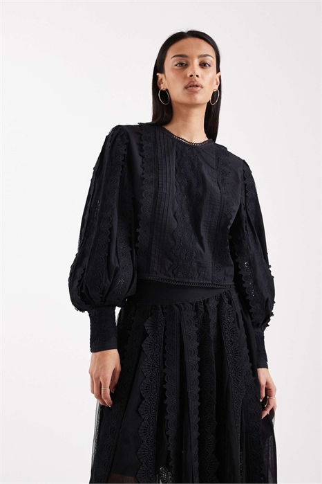 Блузка с укороченным кроем и длинными рукавами, украшенная вышивкой в виде рога co-ord артикул 154766342