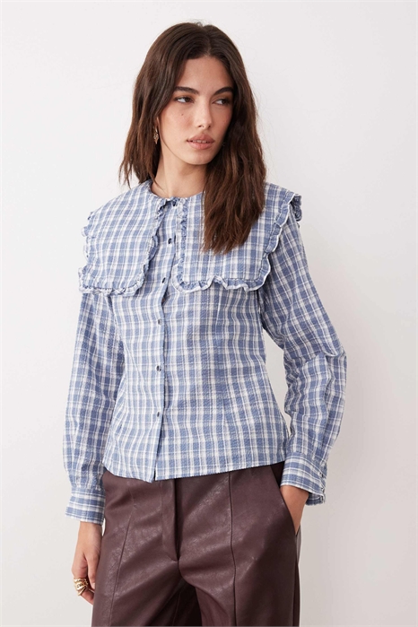 Блузка с объемным воротником из ткани с высоким содержанием хлопка артикул 154054342