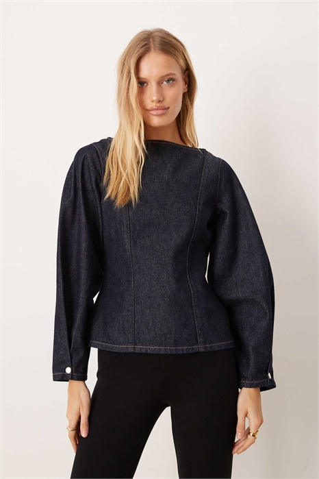 Джинсовая блузка с V-образным вырезом и рукавами-коконами артикул 153087775