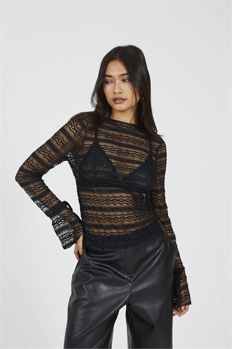 Топ с длинными рукавами и кружевом артикул 154123448