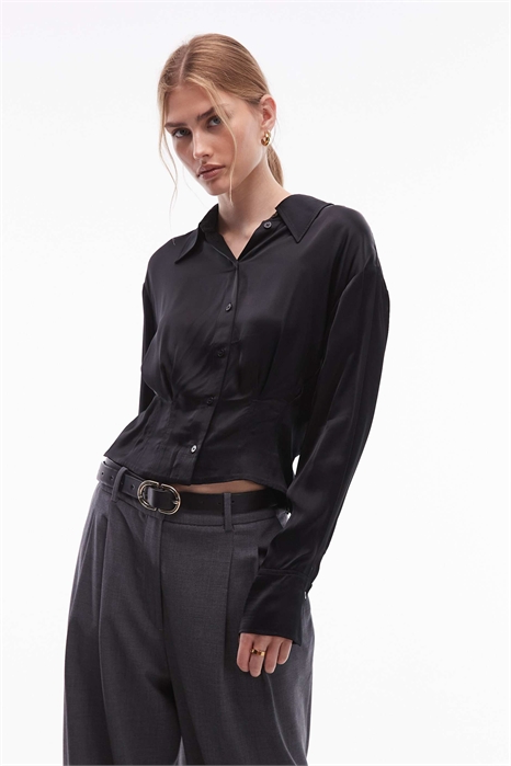 Блузка из сатина с затягивающейся талией артикул 153017707
