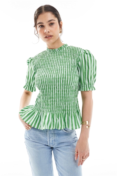 Топ с высоким воротником и сборками, с короткими рукавами артикул 146792108