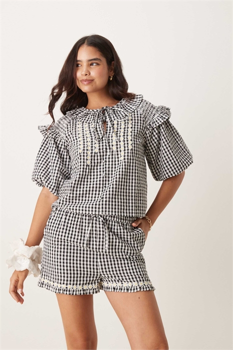 Блузка из ткани в клетку с оборками и рукавами-балонами co-ord артикул 144209389