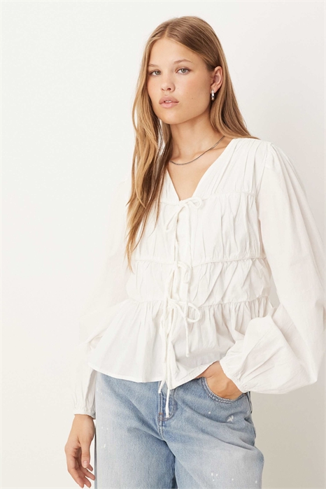 Блузка с завязками спереди и длинными рукавами артикул 149622232