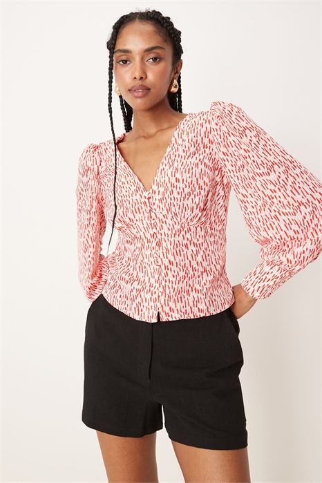 Блузка с V-образным вырезом и застежкой на пуговицах спереди артикул 148315088