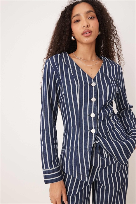 Блузка с V-образным вырезом и длинными рукавами артикул 142294689