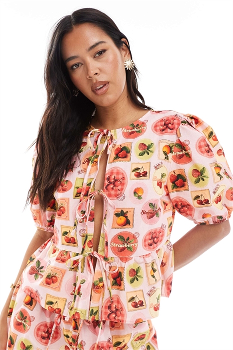 Блузка с пеплумом и завязками спереди co-ord артикул 148382862