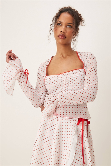 Топ с рюшами на рукавах и в горошек от Franny co-ord артикул 141009300