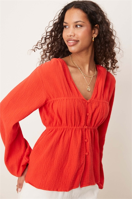 Блуза с длинными рукавами и застежкой на пуговицах спереди артикул 140261265