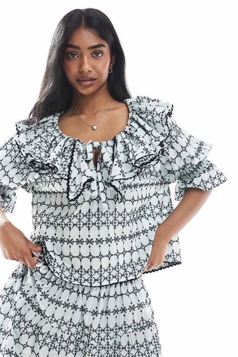 Топ с воротником-рюшами co-ord артикул 142738690