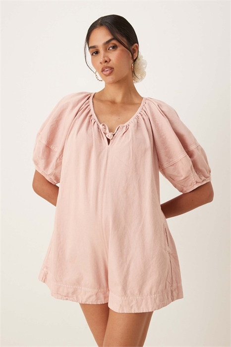 Комбинезон из мягкого денима с рукавами-балонами артикул 146857049