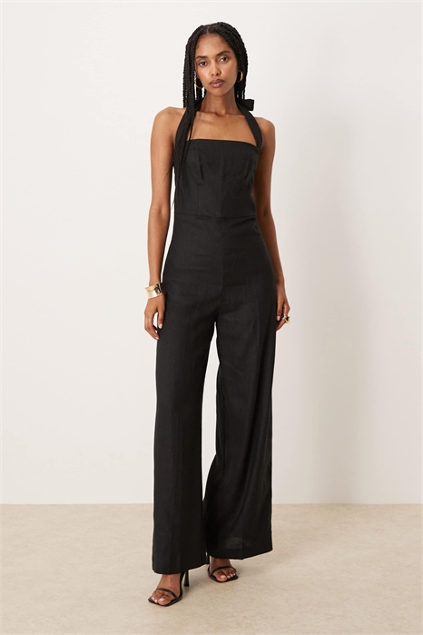 Комбинезон с квадратным вырезом, завязками на шее и складками спереди артикул 148603276