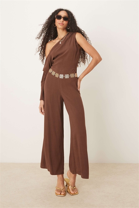 Комбинезон из льна с открытыми плечами артикул 141271172