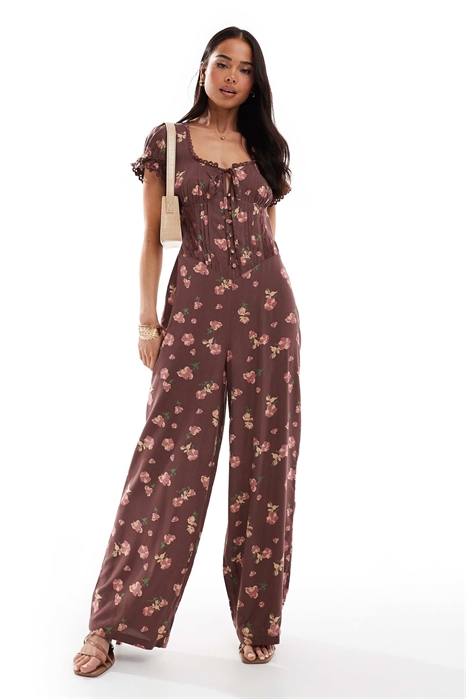 Комбинезон с корсетной талией и кружевной отделкой артикул 136070178