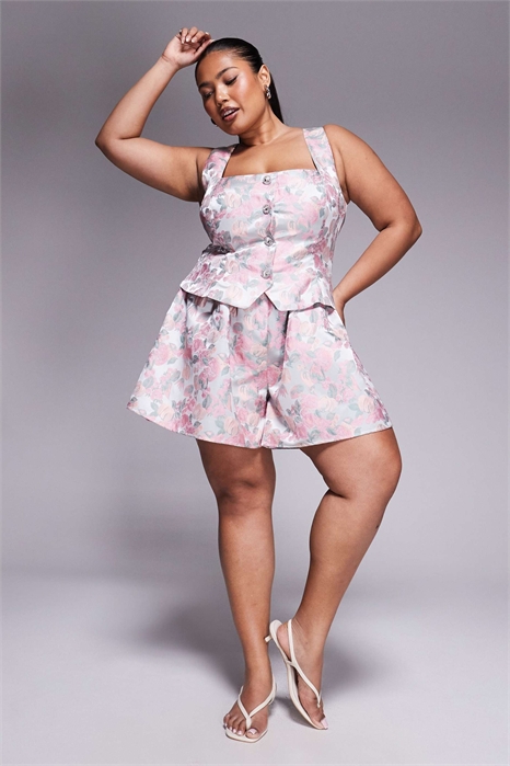 Комбинезон из ткани с жаккардовым узором и декоративными пуговицами артикул 140660270