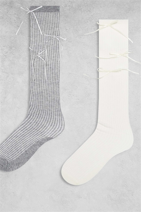 Эксклюзивный набор из 2 пар гольфов с ребристой текстурой и атласным бантиком артикул 151557620