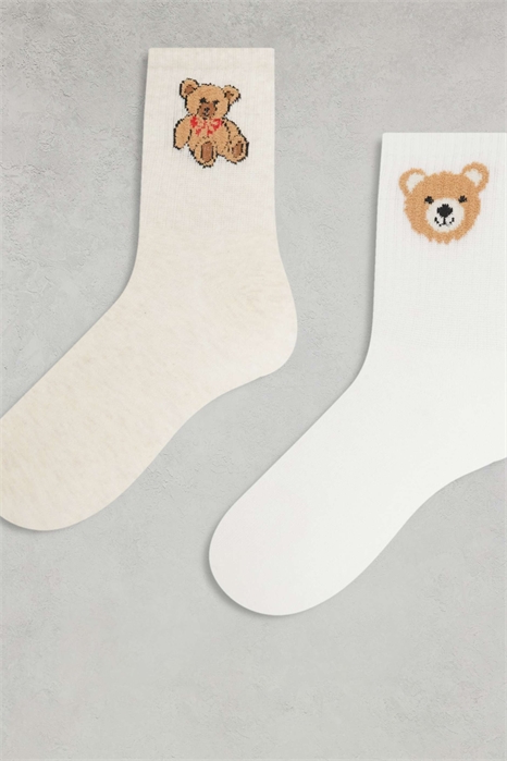 Набор из 2 пар носков с вышивкой в виде плюшевого мишки артикул 151055067
