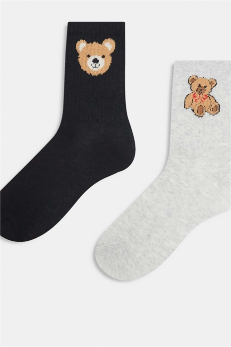 Набор из 2 пар носков с вышивкой в виде плюшевого мишки артикул 151055077