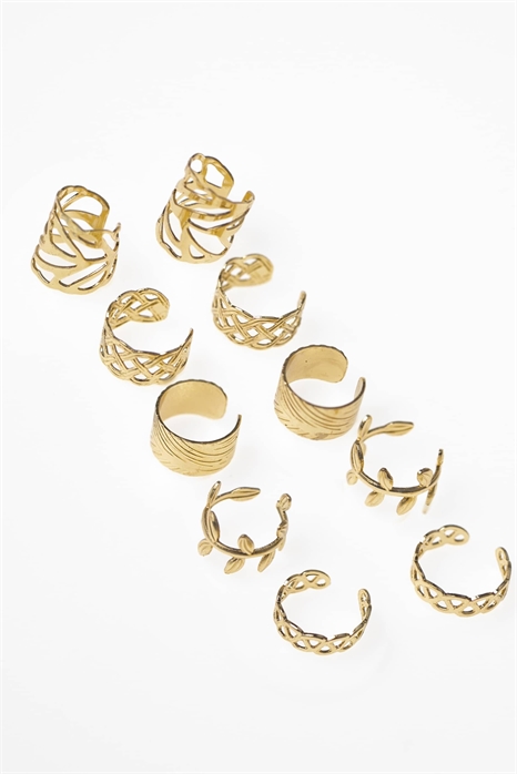 Набор из 10 сережек-кафф в виде римских листьев из хирургической стали с позолотой артикул 149976339