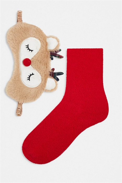 Оригинальные пушистые носки-оленёк и маска для сна артикул 150660796