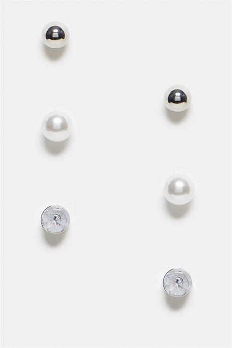 Набор из 3 пар сережек-гвоздиков с жемчугом и стразами артикул 132140202