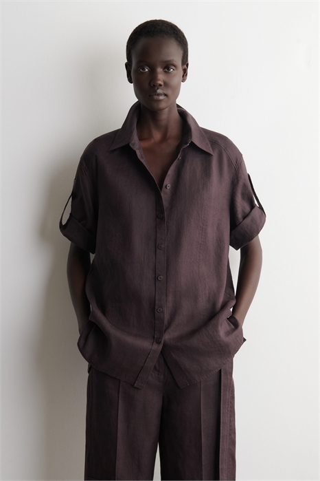 Льняная рубашка со складными рукавами артикул 1328758002