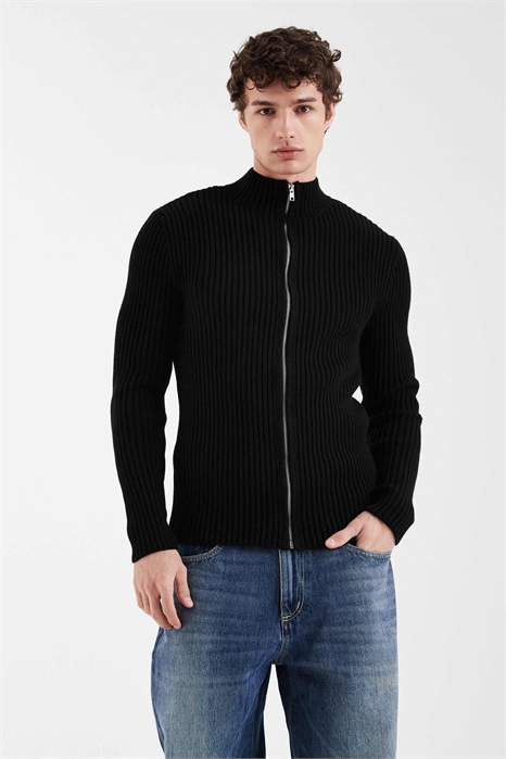 Кардиган с ребристой вязкой и застежкой-молнией артикул 155973314