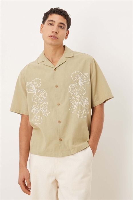 Рубашка свободного кроя из льна с аппликационной вышивкой артикул 152630205