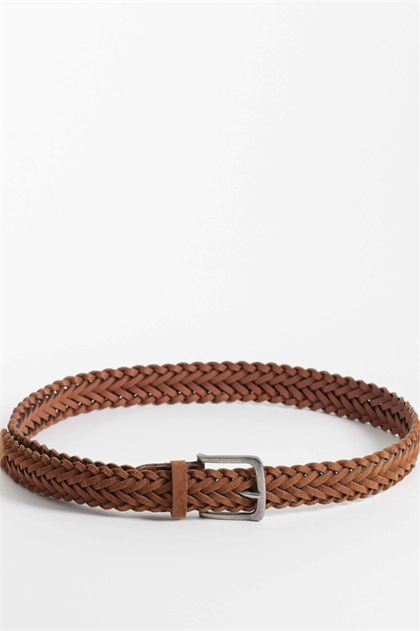 Ремень из натуральной замши с плетением и серебряной пряжкой артикул 154086150