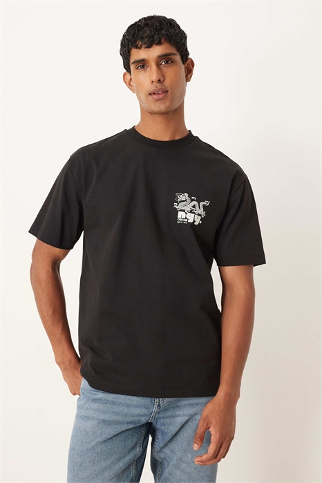 Толстовка свободного кроя из плотной ткани с принтом в виде дракона артикул 151015767