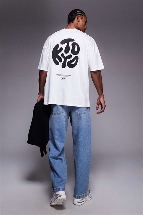 Футболка свободного кроя с надписью «Kyoto» артикул 155392941