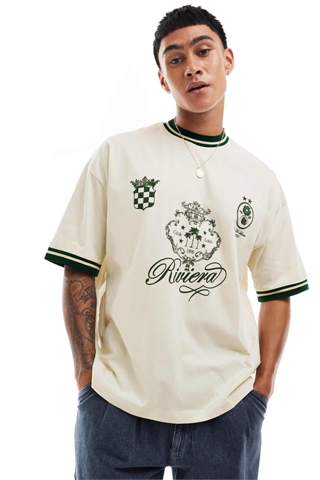 Футболка свободного кроя с футбольным принтом артикул 155116314