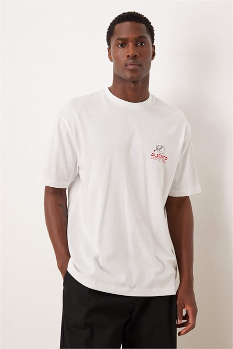 Свободная футболка с небольшим рисунком в стиле «дудл» артикул 151183549