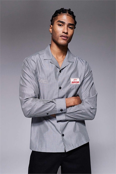 Рубашка свободного кроя с полосками и вышивкой артикул 152558881